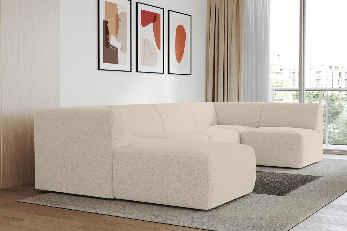 WOHNLANDSCHAFT Ottomane Links MOVO-L 345x180x78 cm Dunkelbegie Bouclé - Cappuccino, Holzwerkstoff/Kunststoff (345/78/180cm) - ALTDECOR