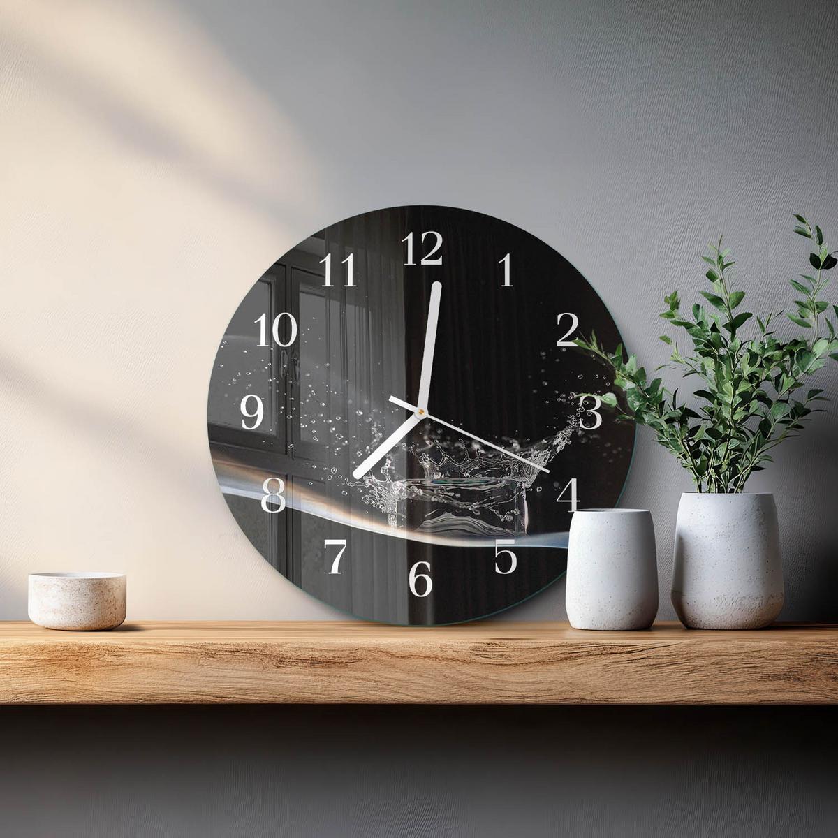 WANDUHR aus Glas Ø30 cm - Wasser - Schwarz, Glas (30/30/0.4cm) - TULUP