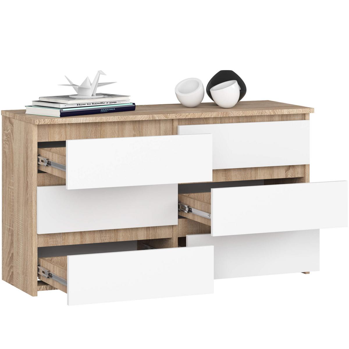 KOMMODE Eiche Sonoma, Weiß 57/100/35 - Weiß, Holzwerkstoff (100/57/35cm) - RAUMHIRSCH FURNITURE