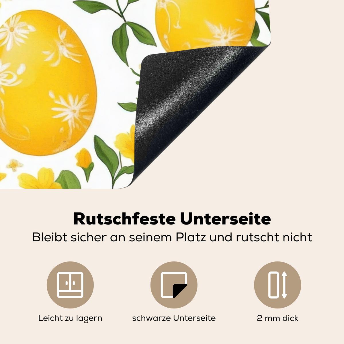 HERDABDECKPLATTE Blumen - Ostereier - Gelb Herdabdeckung Induktionsfeld 75x52 cm - Gelb, Kunststoff (75/52/0.2cm) - MuchoWow