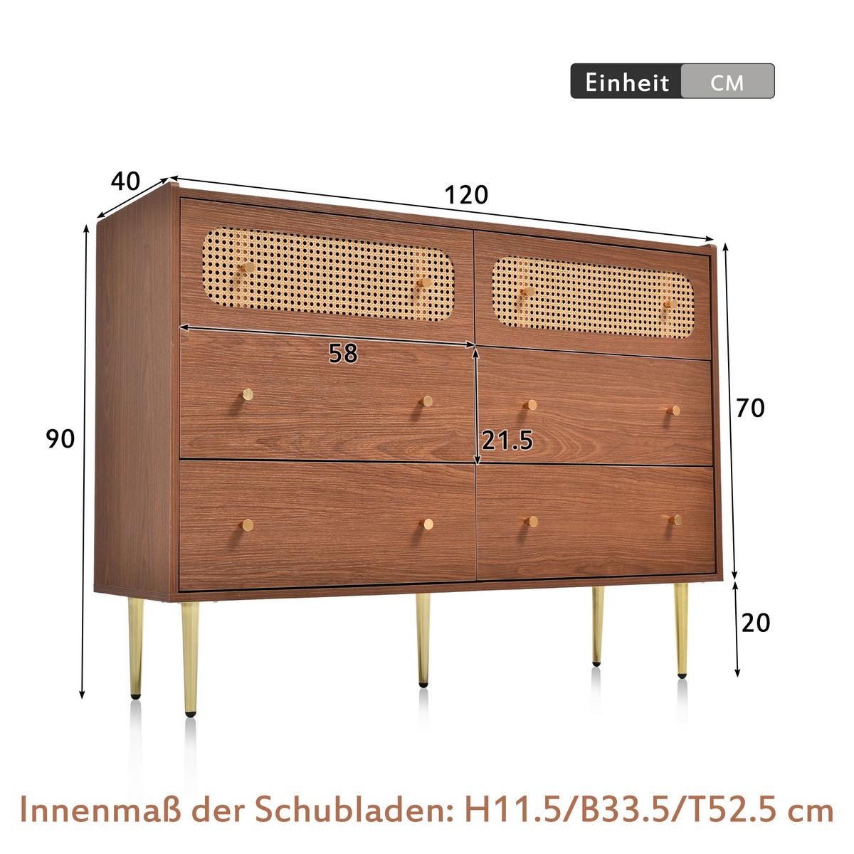KOMMODE Braun 120/40/90CM - Braun, Holzwerkstoff/Metall (40/90/120cm) - Urban Meuble
