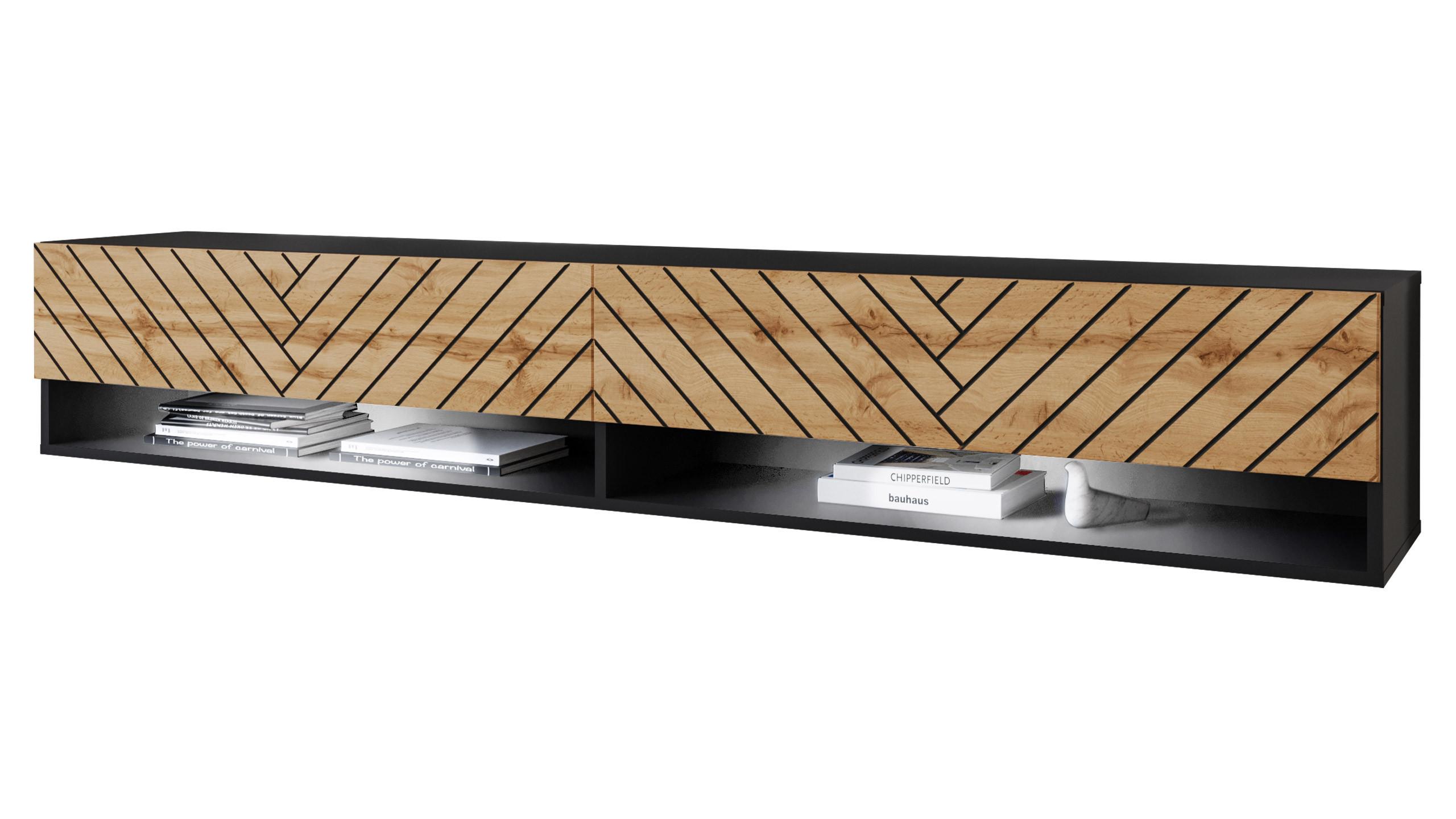 TV-LOWBOARD A180 MDF mit RGB LED Beleuchtung - Eiche Wotan/Graphitfarben, Holzwerkstoff/Kunststoff (180/30/33cm) - MIRJAN24