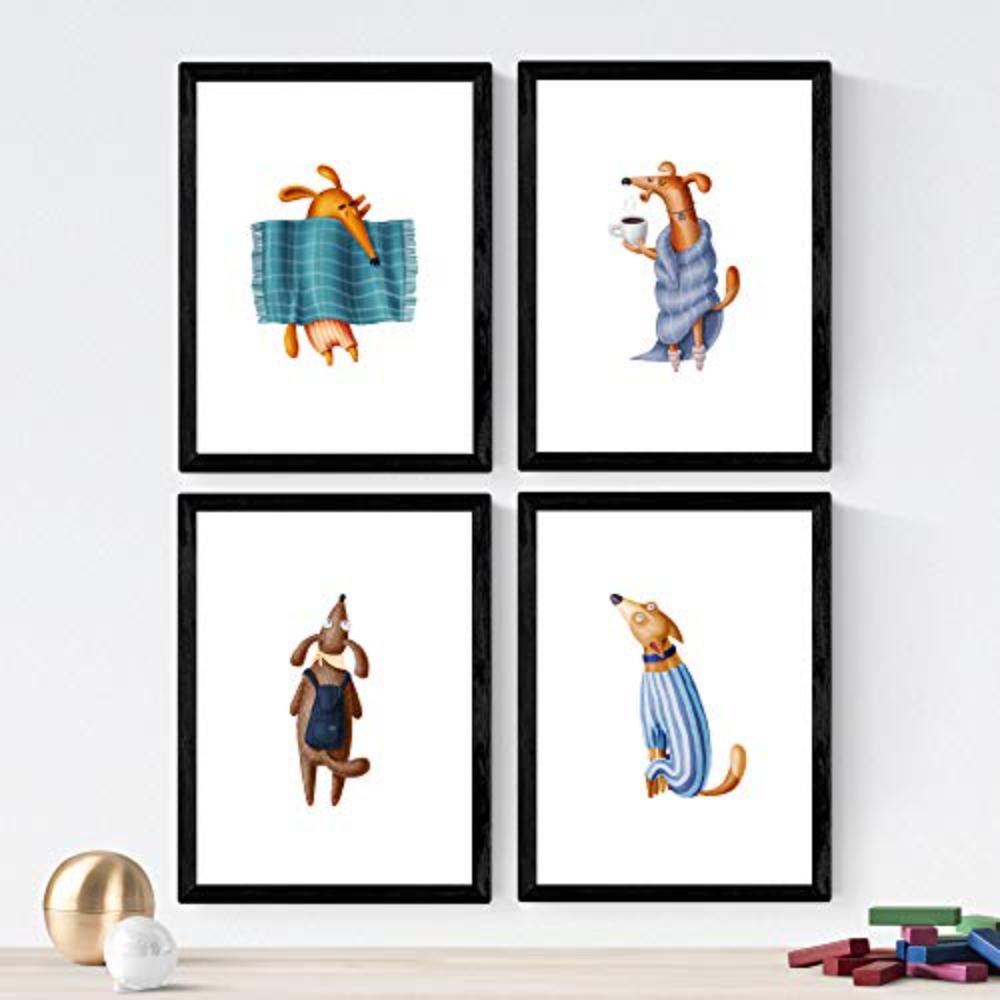 POSTER Set mit 4 lustiger Hunde A3 Rahmenlos - Klar, Papier (29.7/3cm) - Nacnic