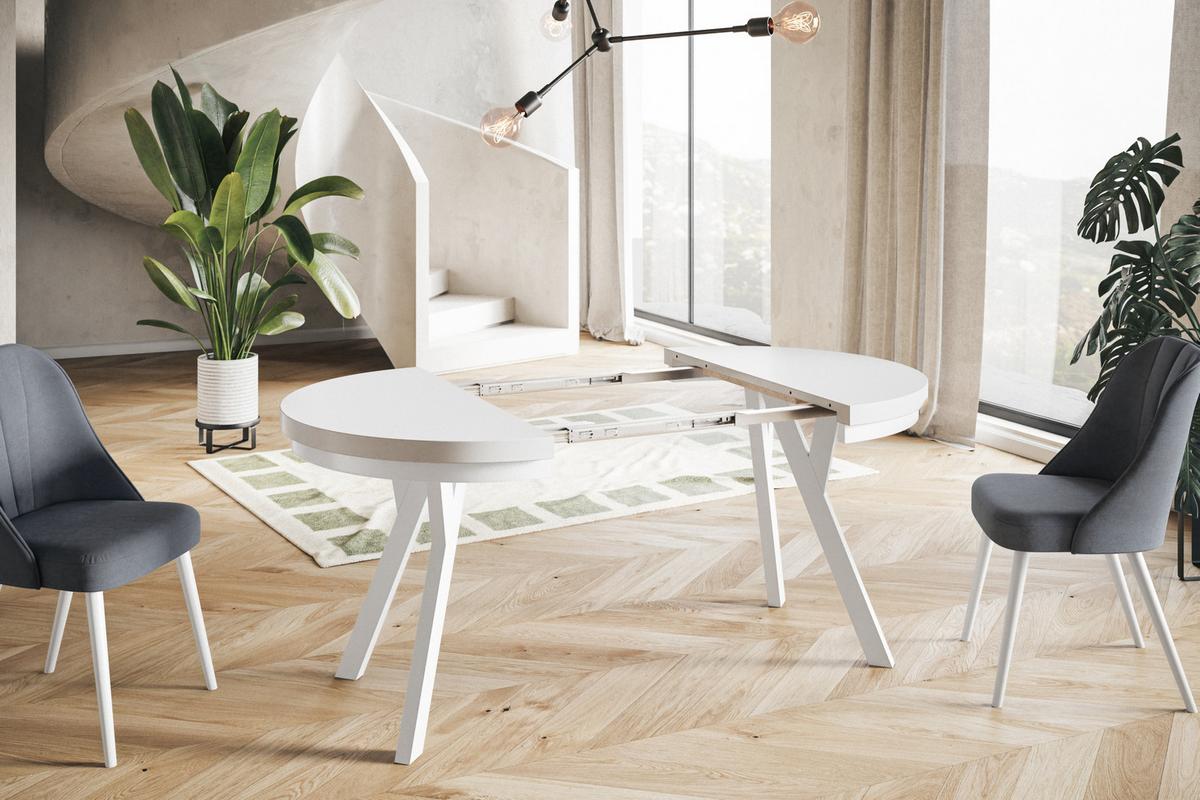 RUNDER Esstisch ausziehbar – Moderner Wohnzimmertisch und Küchentisch – Tisch mit Stabile Konstruktion, Durchmesser 100 cm - 200 cm - Farbe Weiß - Weiß, Holzwerkstoff (100/100/77cm) - Alpi-Möbel