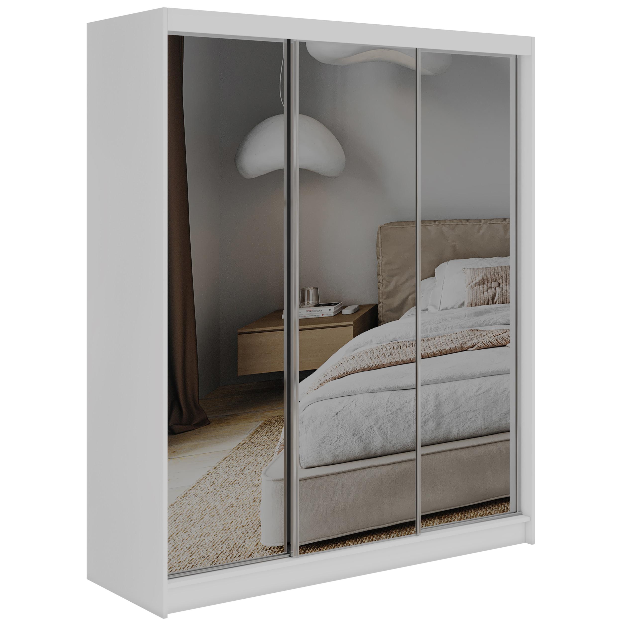 SCHWEBETÜRENSCHRANK mit Schubladen 180 - DUBROWNIK - Weiß mit Spiegel - Alufarben/Weiß, Holzwerkstoff/Metall (180/216/61cm) - MKS