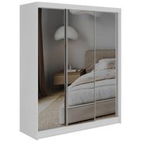 SCHWEBETÜRENSCHRANK mit Schubladen 180 - DUBROWNIK - Weiß mit Spiegel - Alufarben/Weiß, Holzwerkstoff/Metall (180/216/61cm) - MKS