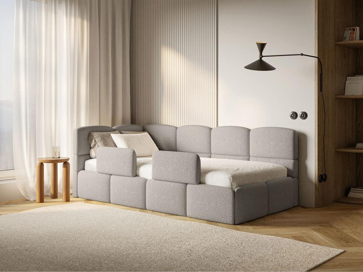 JUGENDBETT Cloudy links mit Rausfallschutz Bouclé Greige - Taupe, Kunststoff/Textil (90/200cm) - Selsey
