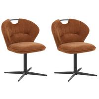 STUHL 2er-Set drehbar Chenillegewebe Goldbraun Worcester - Goldfarben, Textil/Metall (48/80/65cm) - Beliani
