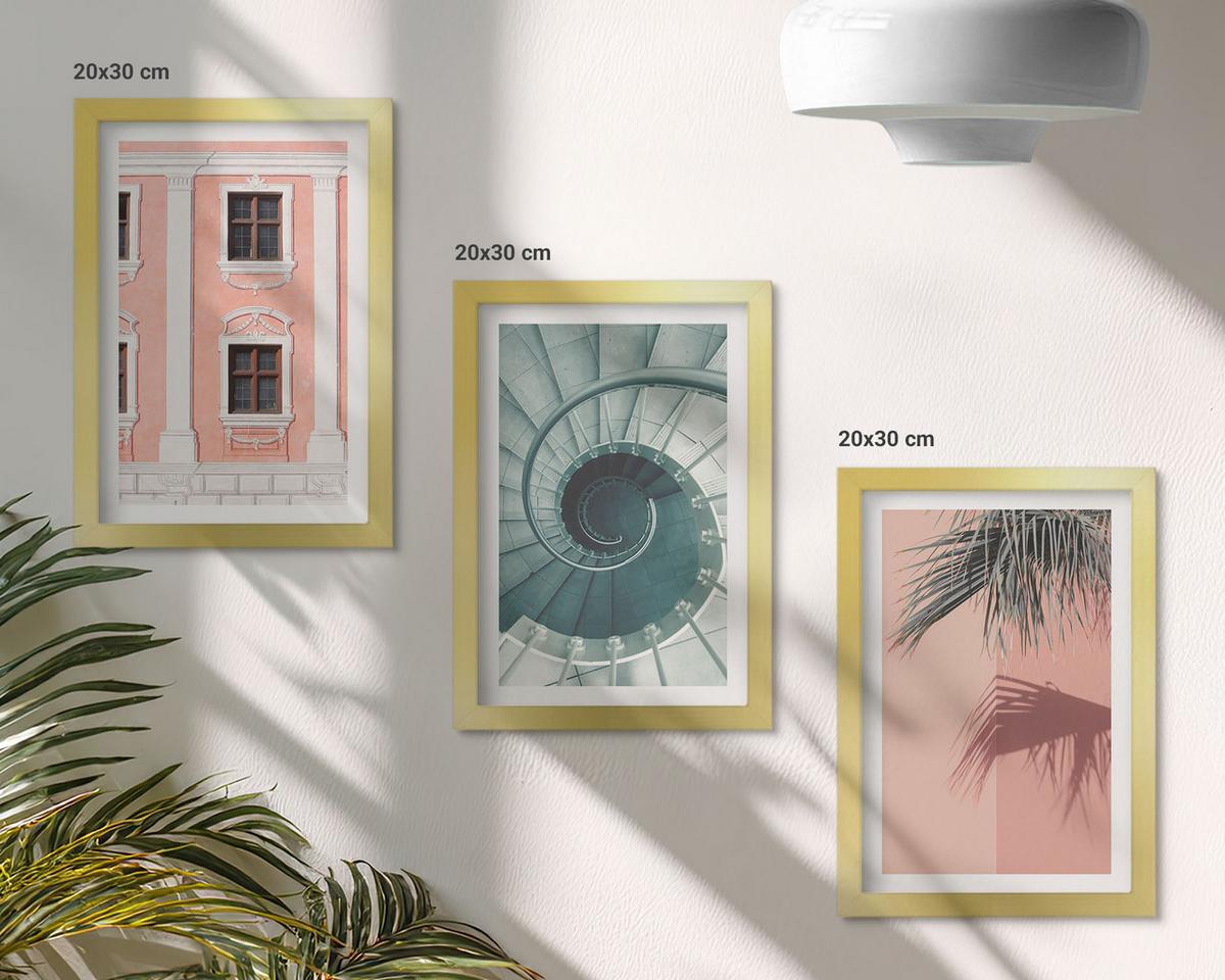 BILDER SET 3er Set - 20x30 cm Goldrahmen - Pastellfarbene Spiralarchitektur - Goldfarben, Kunststoff (20/30cm) - TULUP