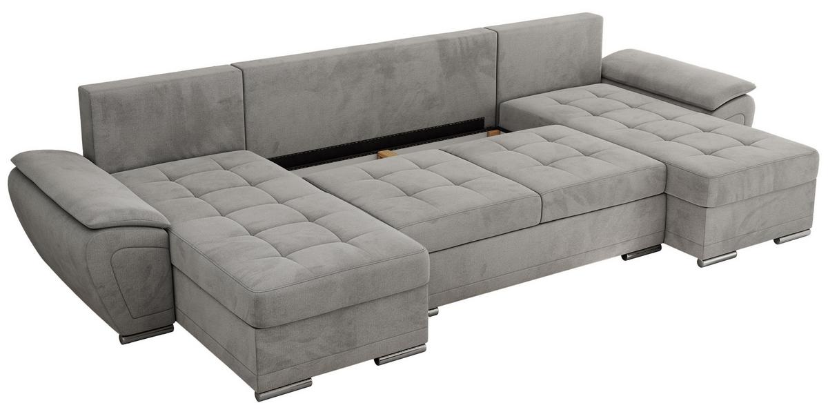 WOHNLANDSCHAFT UMBRIA U Hellgrau Velvet - Hellgrau/Grau, Textil/Metall (336/85/157cm) - MKS