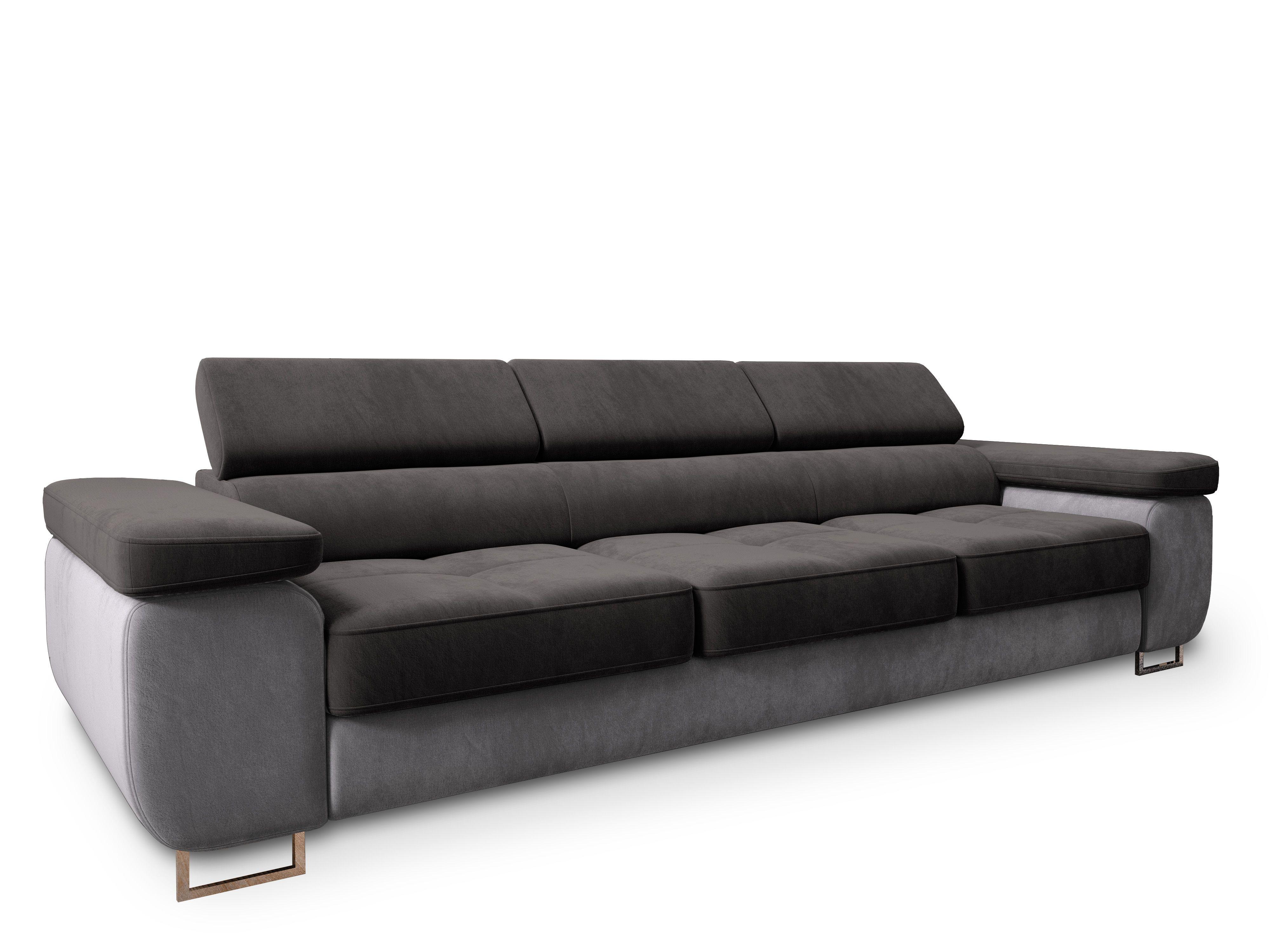 SCHLAFSOFA MOSINE Schwarz Velours-Stoff mit Schlaffunktion - Hellgrau/Schwarz, Holz (276/98/87cm) - MASSENO