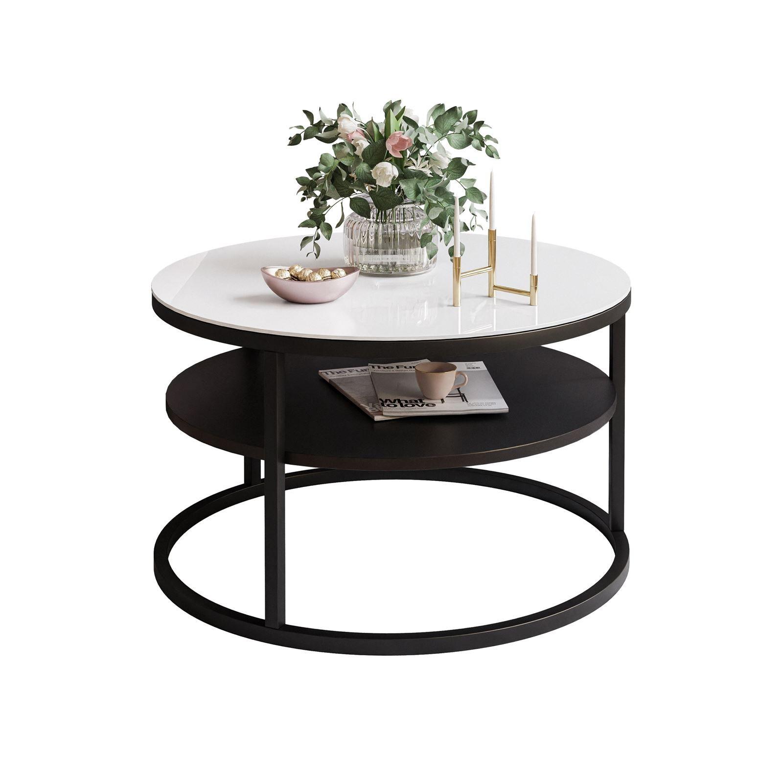 COUCHTISCH CIRI SLIM GLASS mit Regal - Schwarz/Weiß, Glas (60/60/41cm) - Lookway