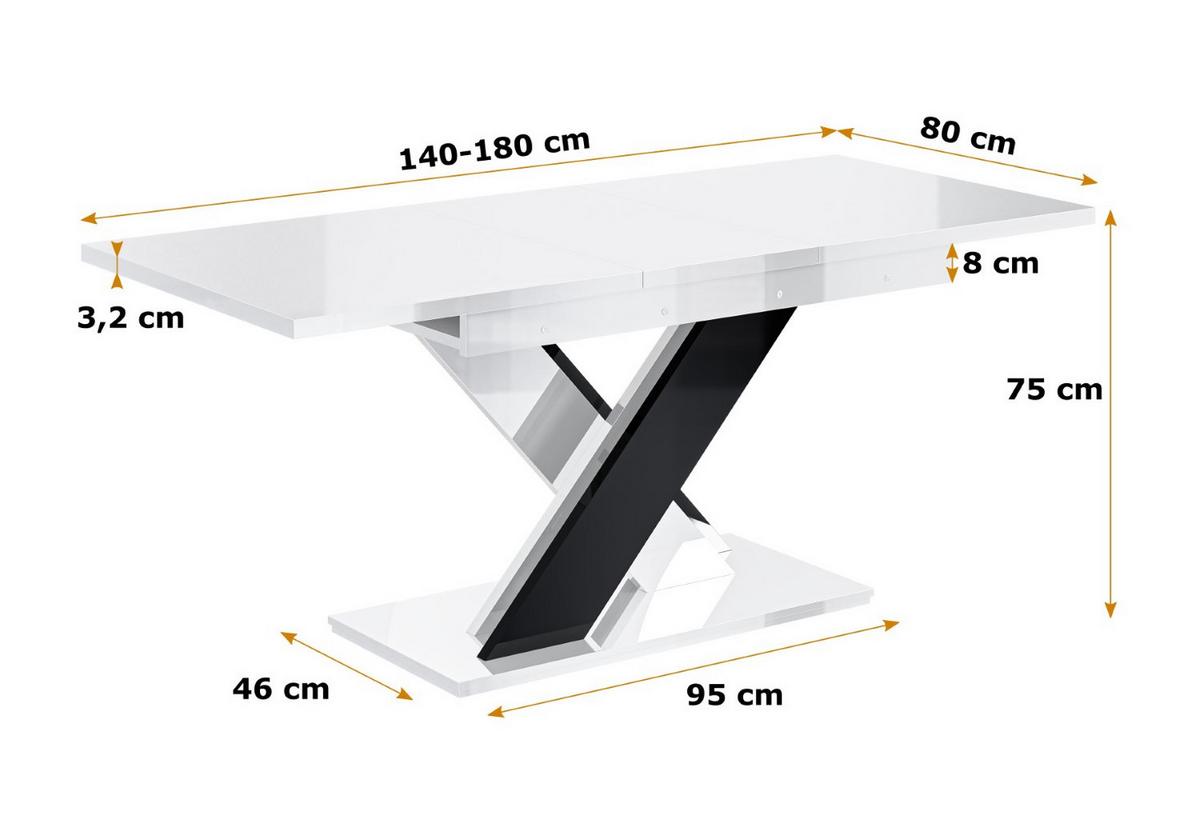 ESSTISCH ausziehbar 140 -180x80x75 cm - Weiß Hochglanz/Schwarz Hochglanz - RONX - Schwarz Hochglanz/Weiß Hochglanz, Holzwerkstoff (140/80/75cm) - ALTDECOR