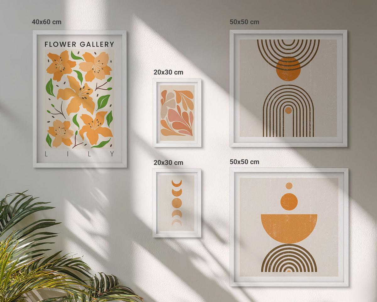 BILDER SET 5er Set - 50x50 cm & 20x30 cm & 40x60 cm Weißer Rahmen - Abstrakte orange Formen - Weiß, Kunststoff (40/60cm) - TULUP