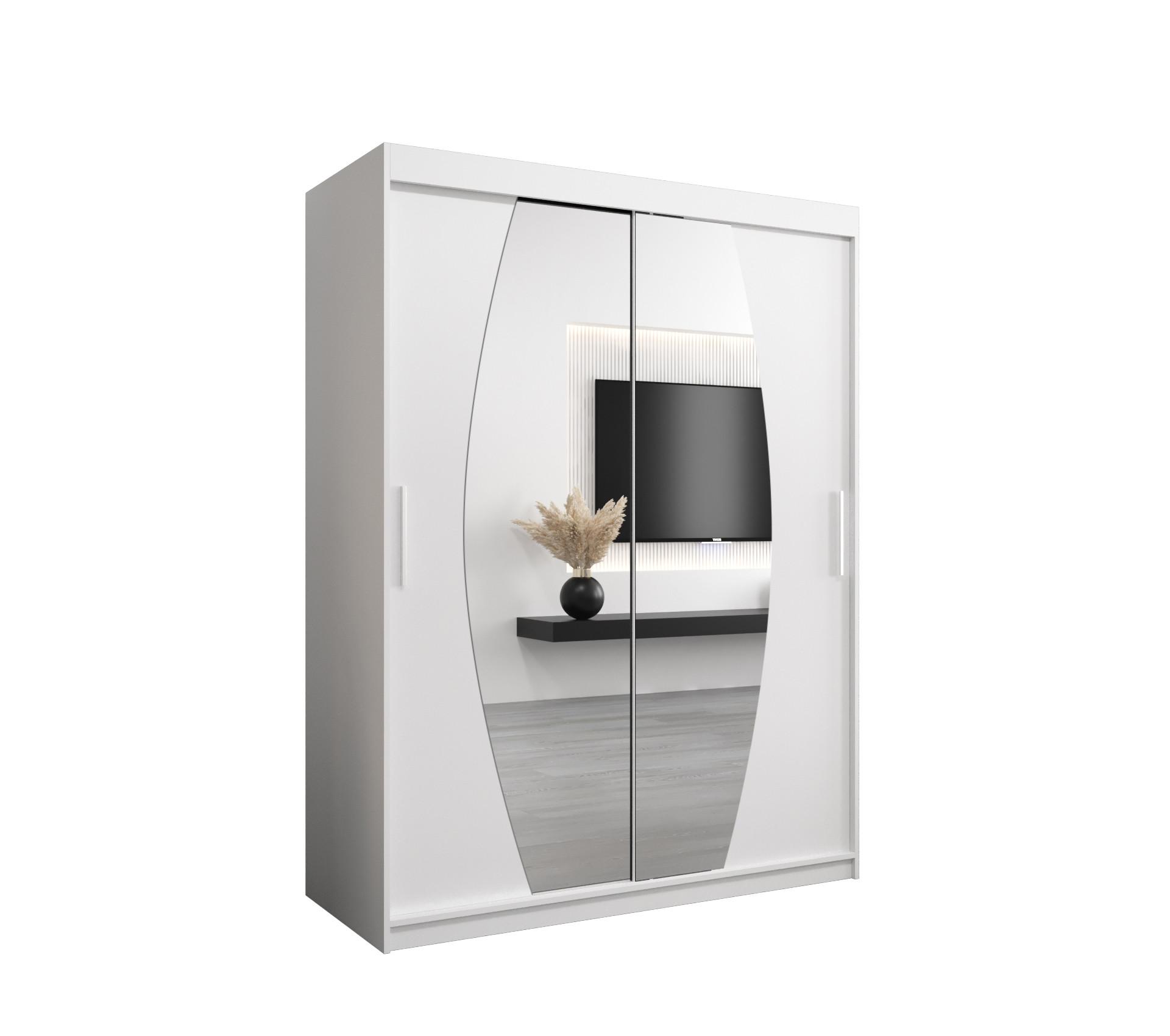 SCHWEBETÜRENSCHRANK 200/150/62 2-türig - Silberfarben/Weiß, Holz/Kunststoff (150/200/62cm) - MÖBEL KRYSPOL