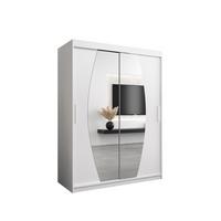 SCHWEBETÜRENSCHRANK 200/150/62 2-türig - Silberfarben/Weiß, Holz/Kunststoff (150/200/62cm) - MÖBEL KRYSPOL