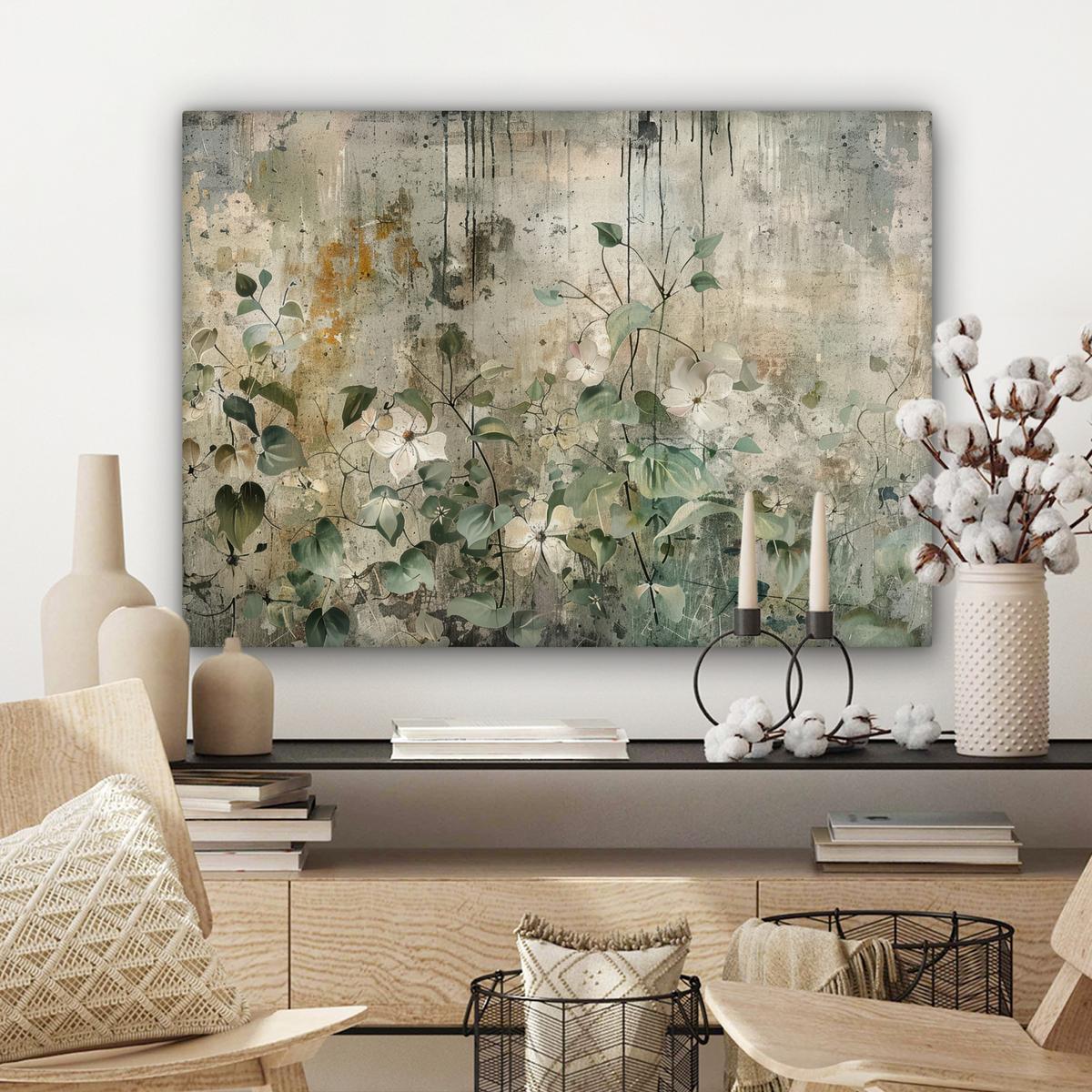 LEINWANDBILD Blumen - Blätter - Abstrakt - Modern Wandbilder 80x60 cm - Grau, Textil (80/60cm) - MuchoWow