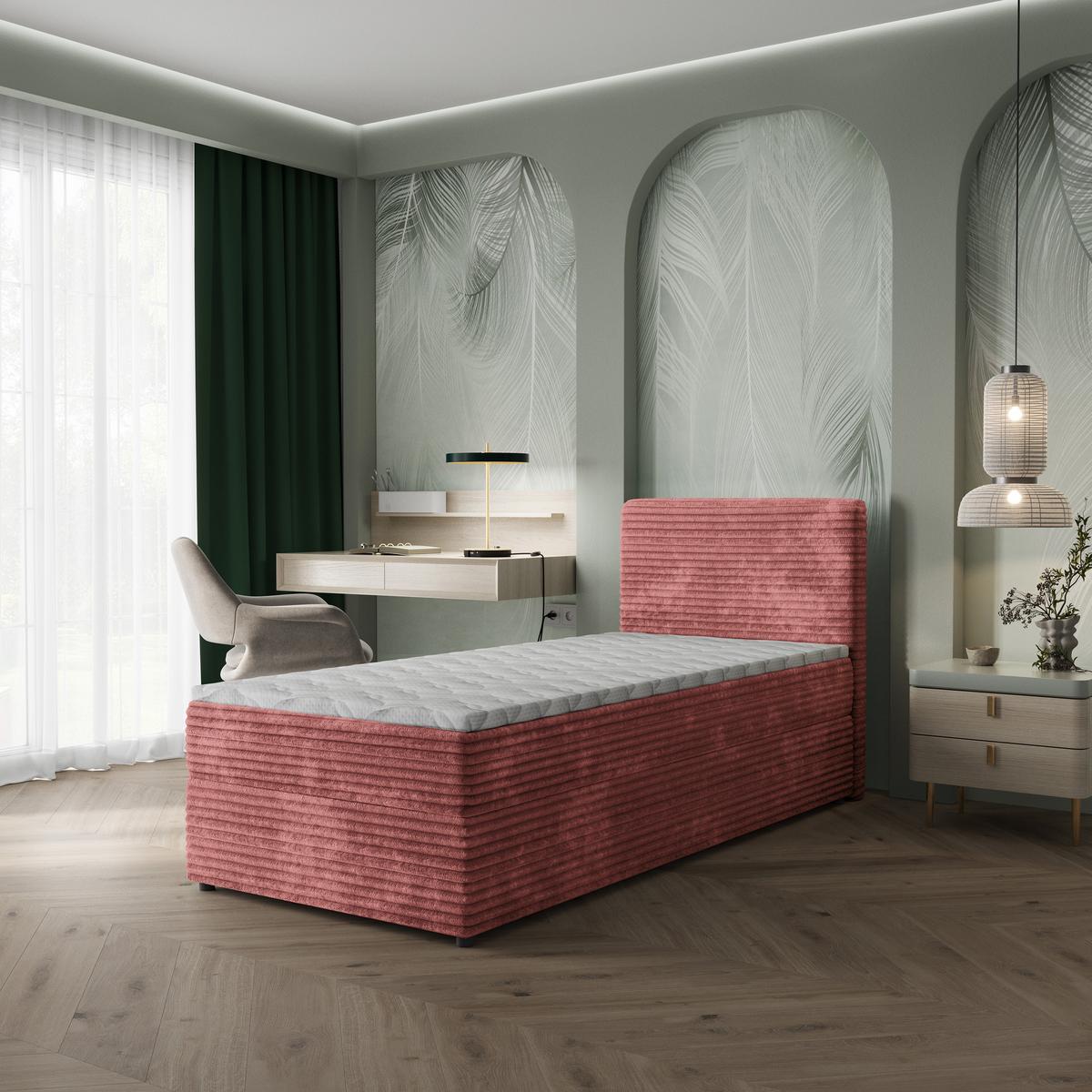 BOXBETT PISA 80 80x200 cm mit Matratze und Topper, H2+H3 - Rosa - Rosa, Holz (80/200cm) - MASSENO