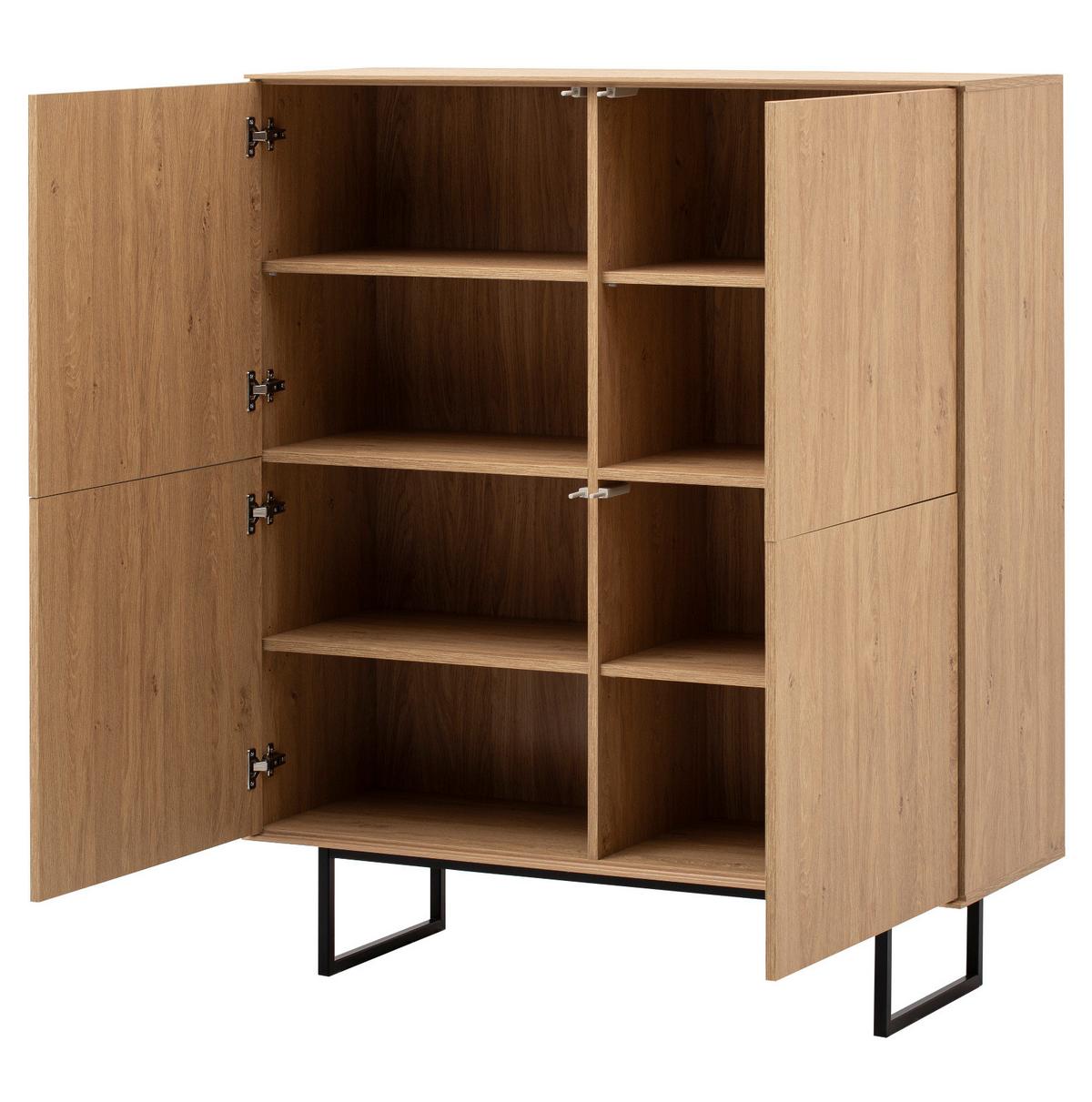 HIGHBOARD Stone Eiche, 4-türige Kommode 115 x 137 cm mit Push-to-Open - Eichefarben/Schwarz, Holzwerkstoff/Metall (115/137/40cm) - Furn.Design