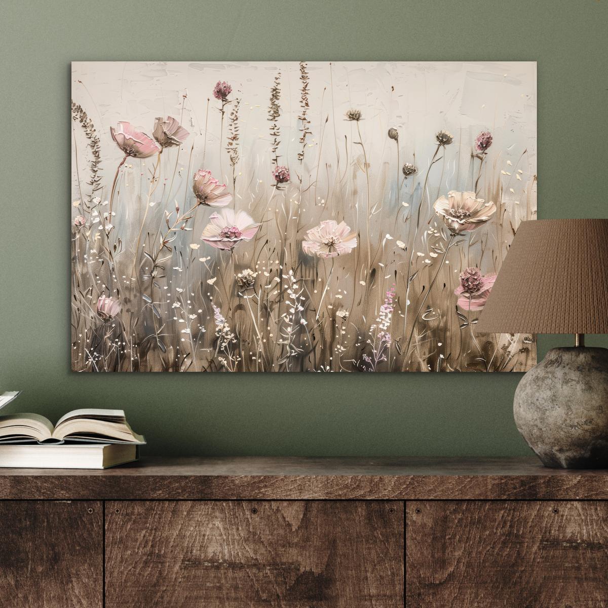 METALLBILD Blumen - Rosa - Modern - Beige Wandbild 60x40 cm - Beige, Metall (60/40cm) - MuchoWow