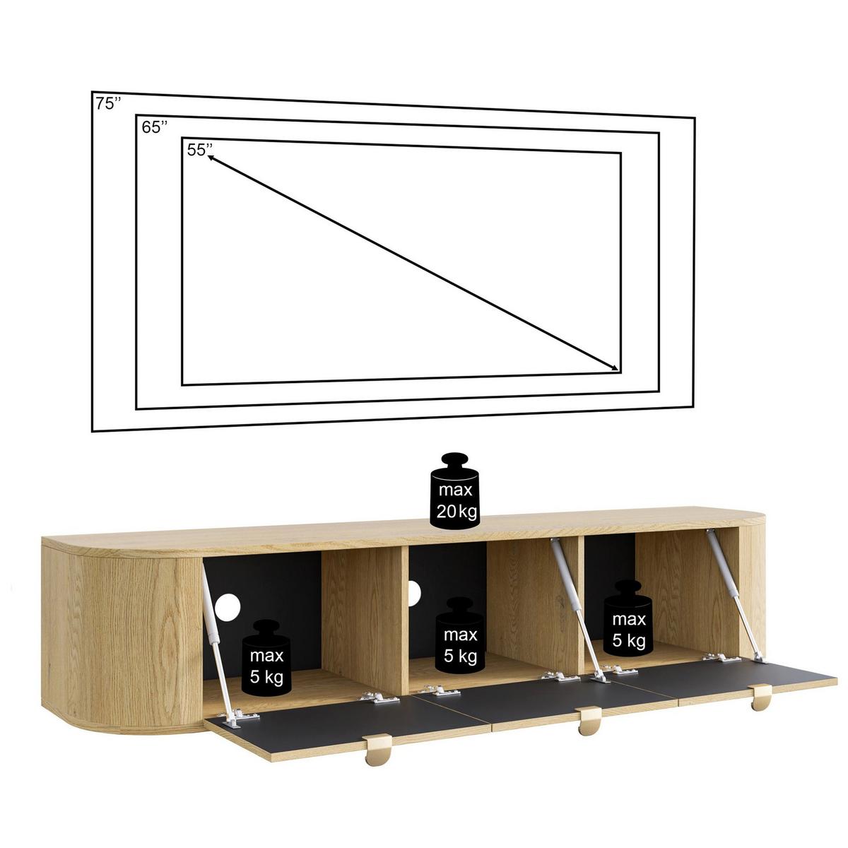 TV-HÄNGEBOARD Coru 3-türig, 175 cm - Eichefarben/Goldfarben, Holzwerkstoff/Metall (175.4/35/39.1cm) - Selsey