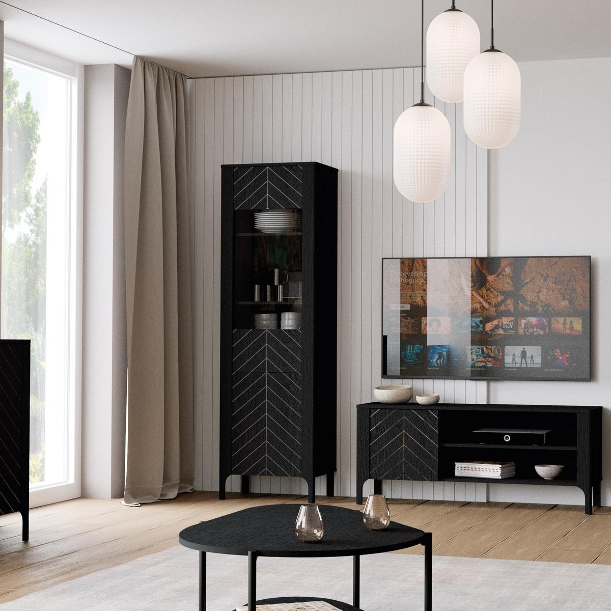 VITRINE ALICANTE 197 / 60 cm in Schwarz - Schwarz, Holzwerkstoff (60/197/40.5cm) - MASSENO