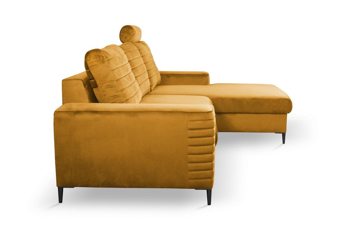 ECKSOFA GRIFO R-S Gelb Velours-Stoff mit Schlaffunktion - Gelb, Holz (253/165cm) - MASSENO