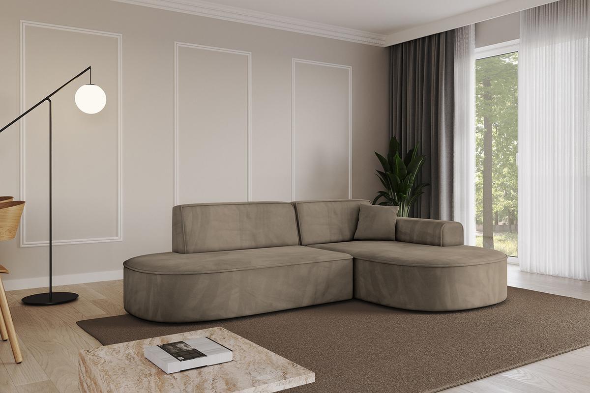 ECKSOFA Ottomane Rechts MARI-L1 - 243x171x79 cm Dunkelbraun Velours - Dunkelbraun/Schwarz, Holzwerkstoff/Kunststoff (171/243cm) - ALTDECOR