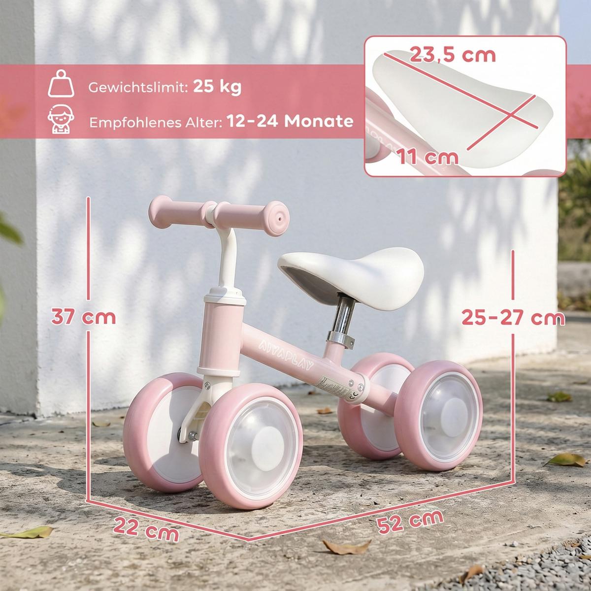 KINDER-LAUFRAD Stahl EVA Rosa - Rosa, Metall (52/22/37cm) - AIYAPLAY