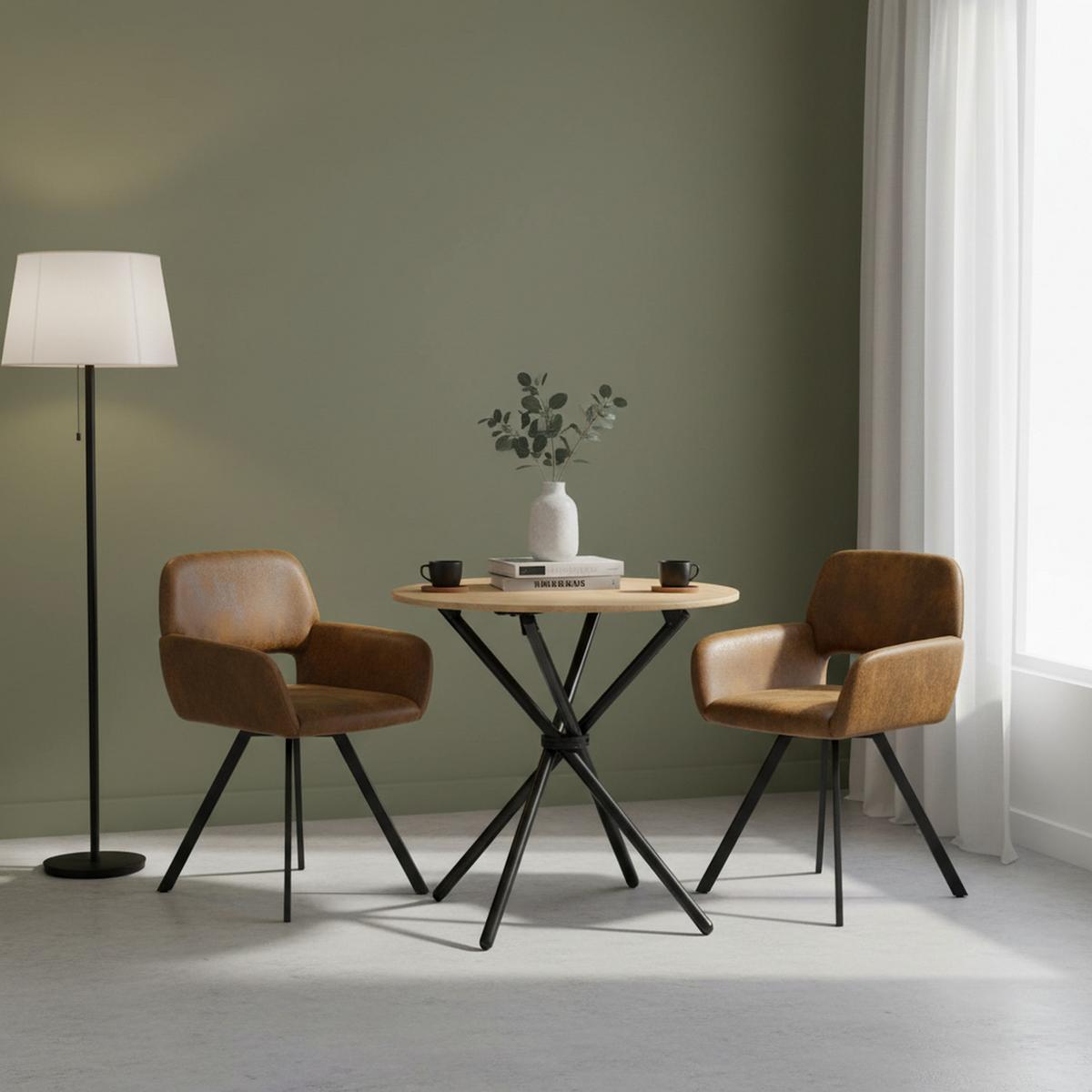 ESSZIMMER SET – 1 Tisch + 2 Stühle – Holzoptik & Wildleder - Braun, Holzwerkstoff/Metall (80/75/80cm) - Urban Meuble