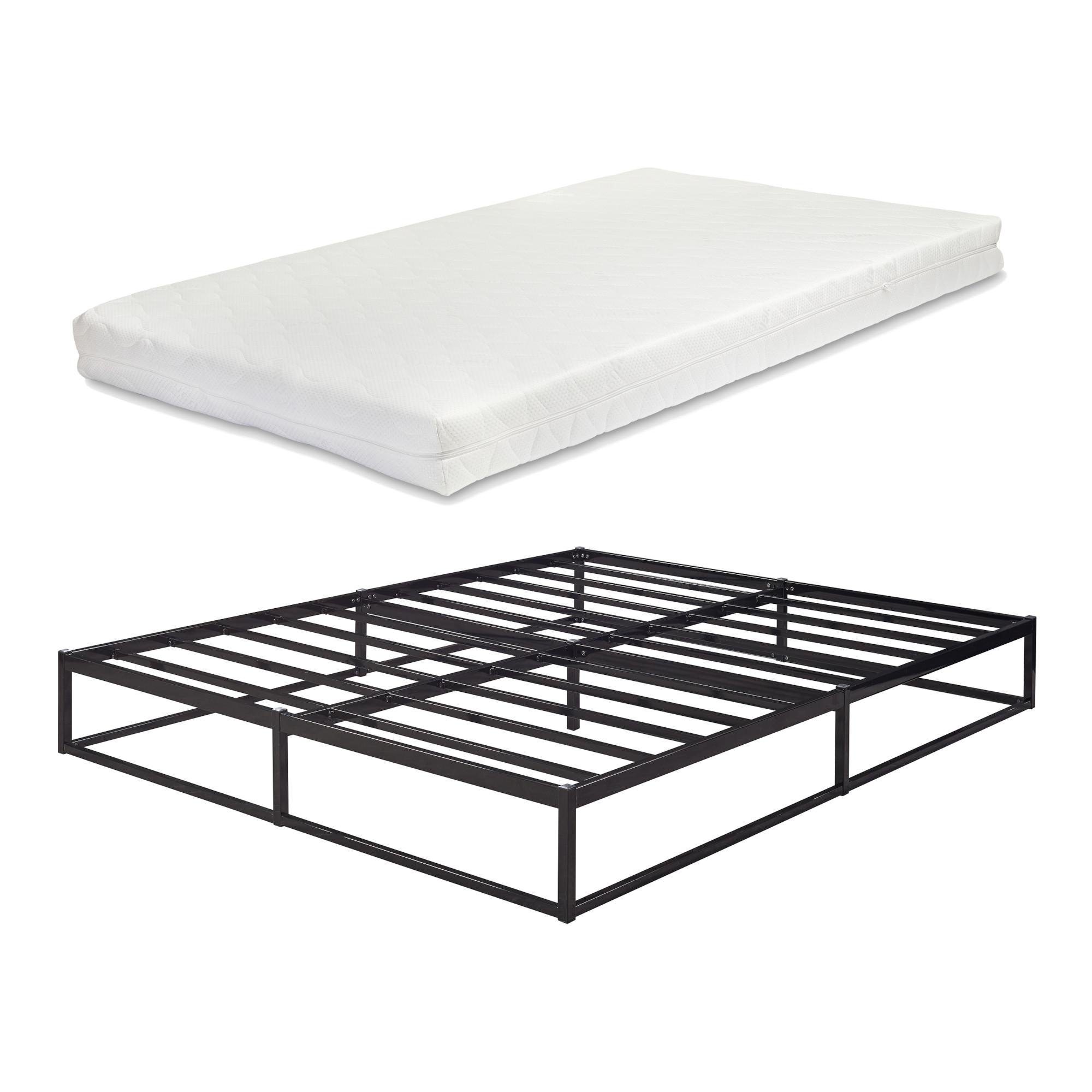 METALLBETT Trerunta mit Matratze - Schwarz, Textil/Metall (140/200cm) - [en.casa]