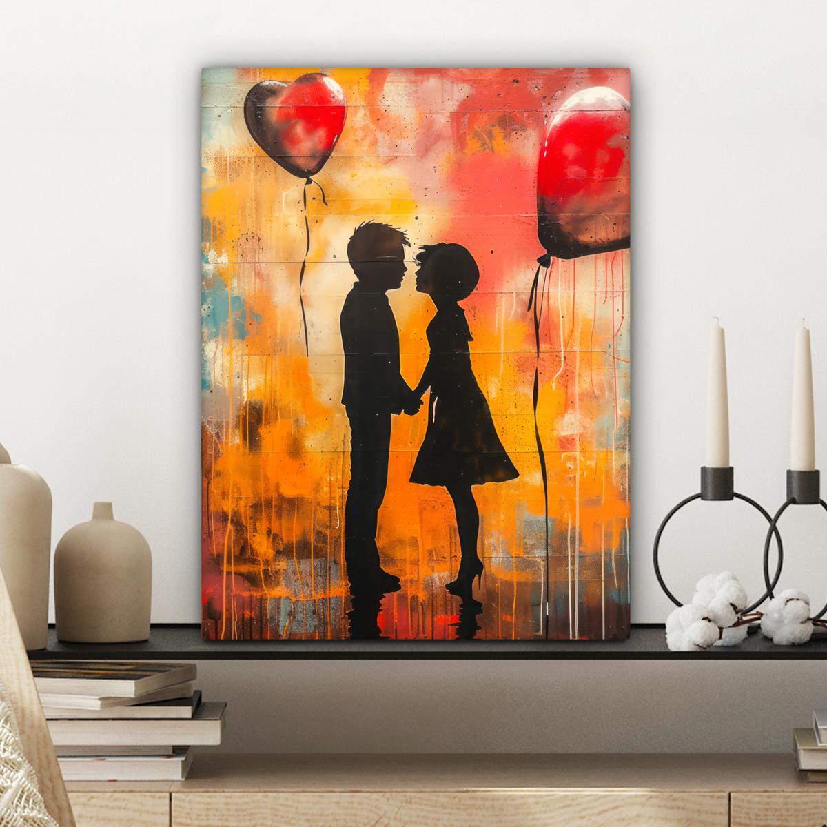LEINWANDBILD Straßenkunst - Liebe - Graffiti - Kunst - Banksy Room Decor 30x40 cm - Orange, Textil (30/40cm) - MuchoWow