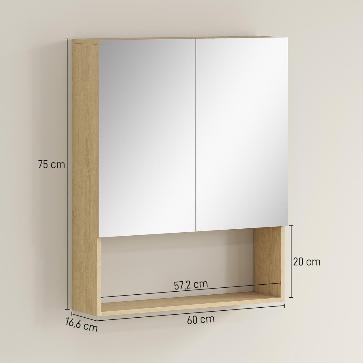 SPIEGELSCHRANK Spanplatte Glas Eiche - Eichefarben, Glas/Holzwerkstoff (60/75/16.6cm) - HOMCOM