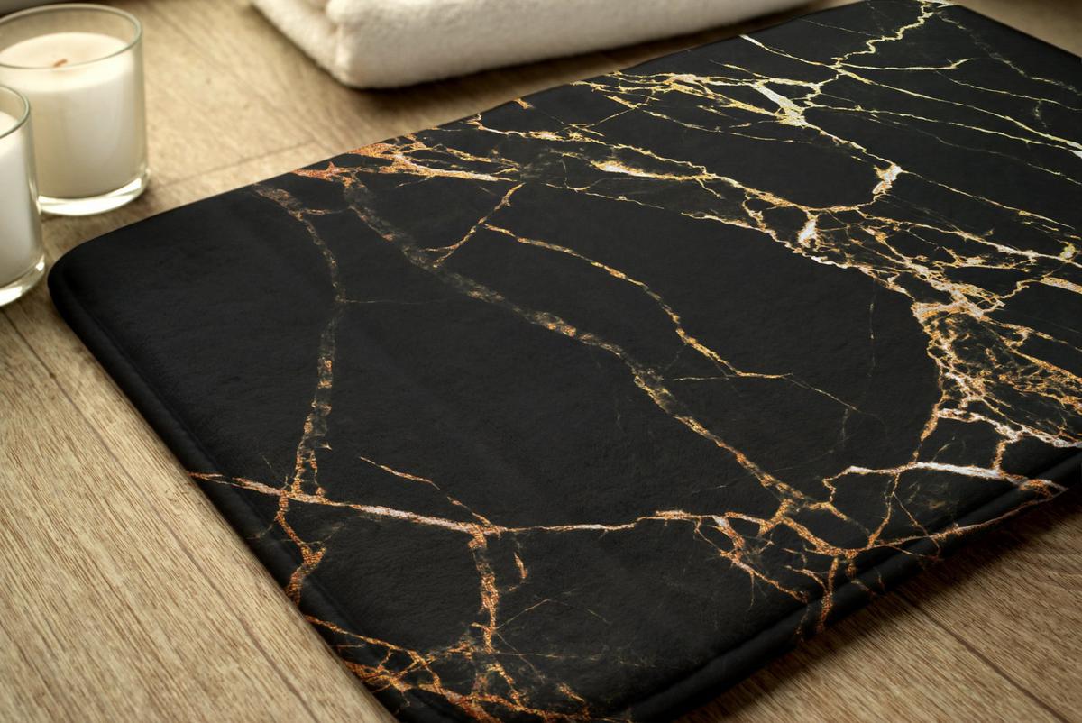 BADTEPPICH 90x60 cm Marmor-Muster - Schwarz, Textil (90/60cm) - TULUP