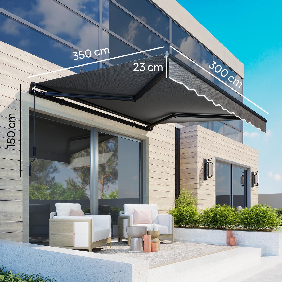 GELENKARMMARKISE Metall Polyester Dunkelgrau - Dunkelgrau, Textil (300/23/350cm) - Outsunny