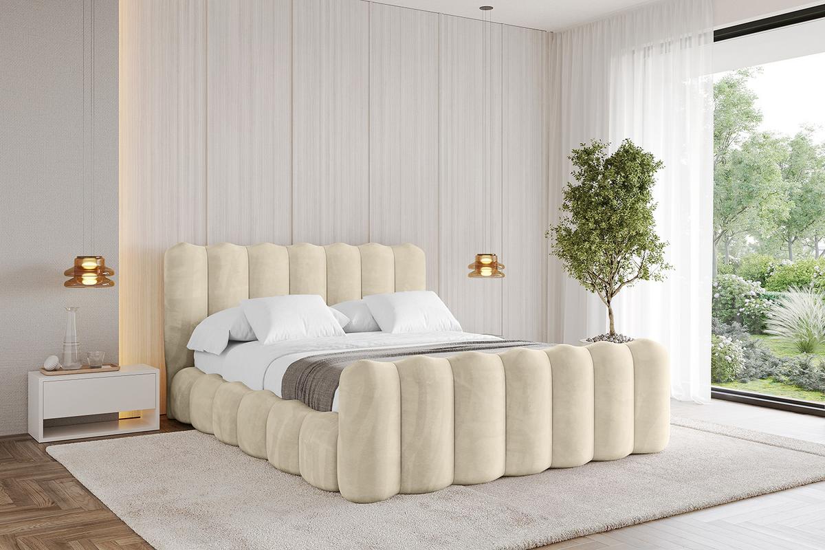 POLSTERBETT mit Bettkasten, Fußteil und Lattenrost, Bett mit Matratze H3/H4 - SORA-Z 180x200 Beige - Ecru, Holzwerkstoff/Textil (180/200cm) - ALTDECOR