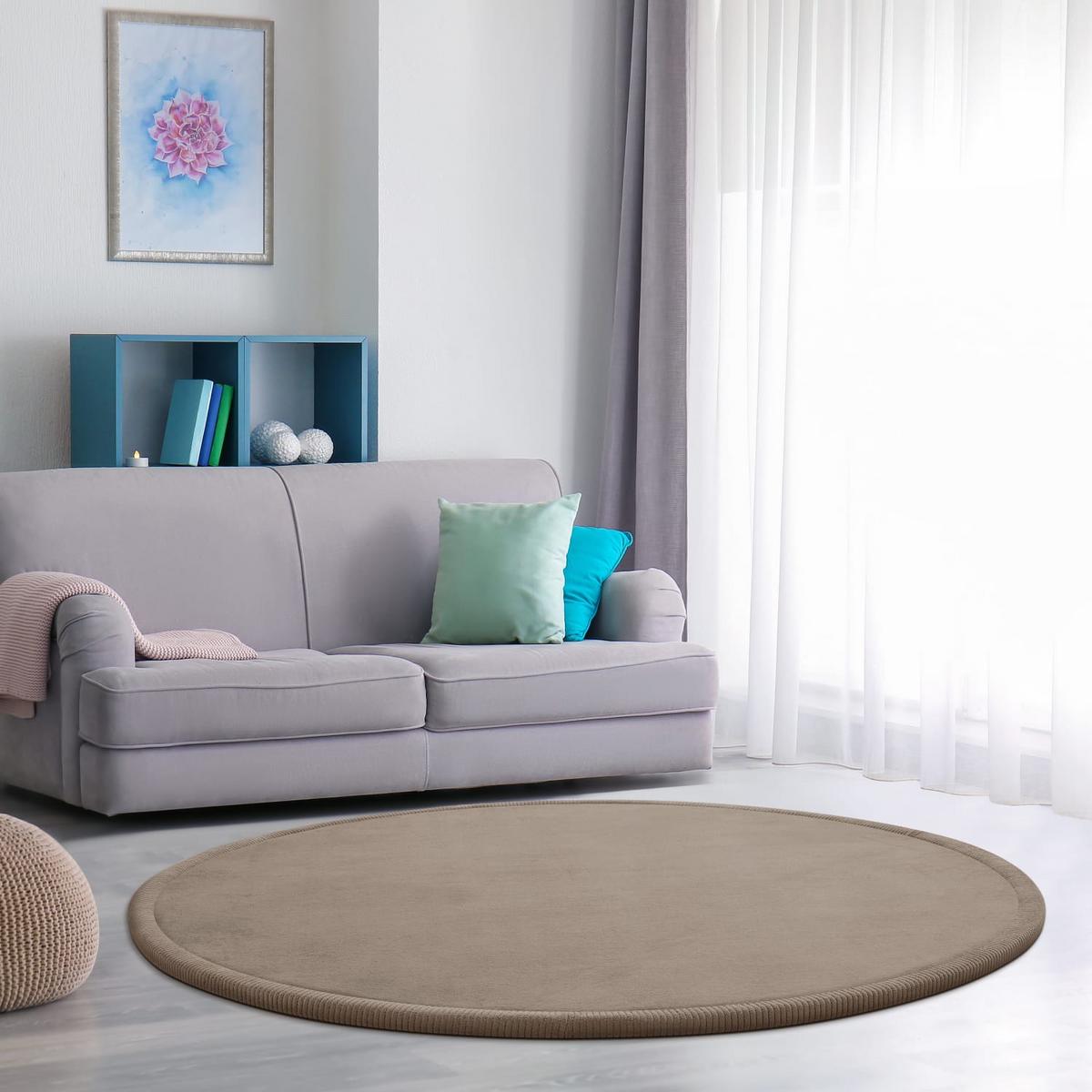 KURZFLORTEPPICH Waschbar, einfarbig, aus Polyester, Beige, Ø 80 cm - Beige, Textil (80/80cm) - KADIMA DESIGN