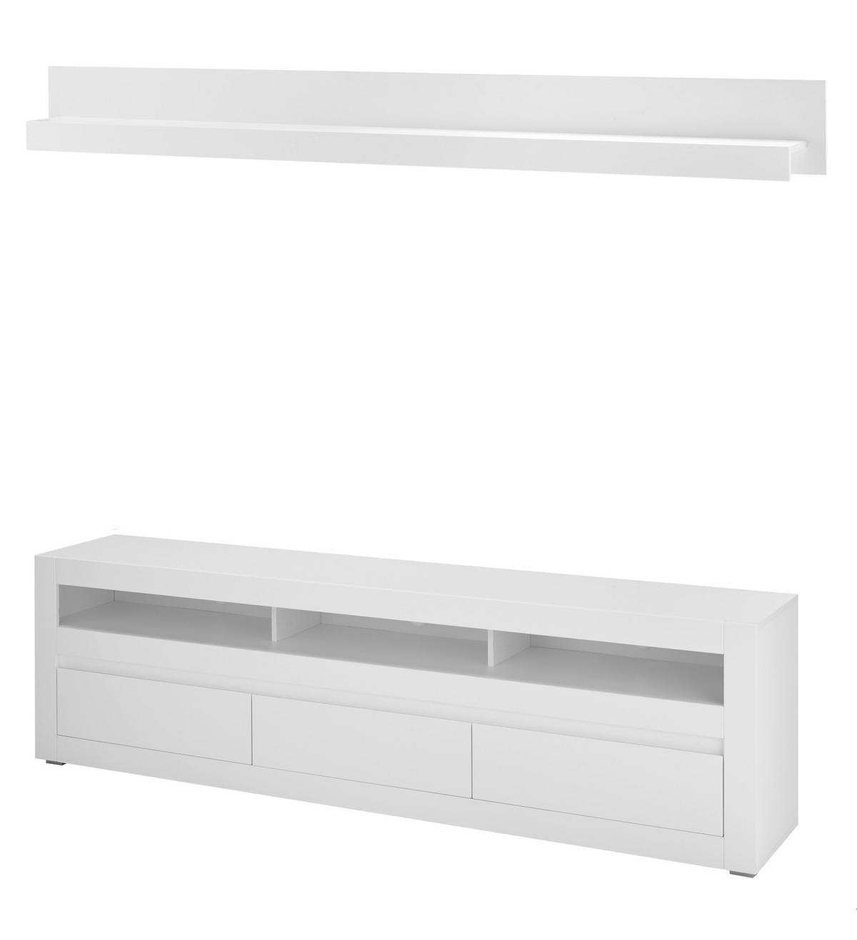 WOHNWAND weiß matt, Evoke Eiche, Wohnkombination 3-teilig, Soft-Close-Funktion - Eichefarben/Silberfarben, Holz/Holzwerkstoff (312/198/42cm) - Furn.Design