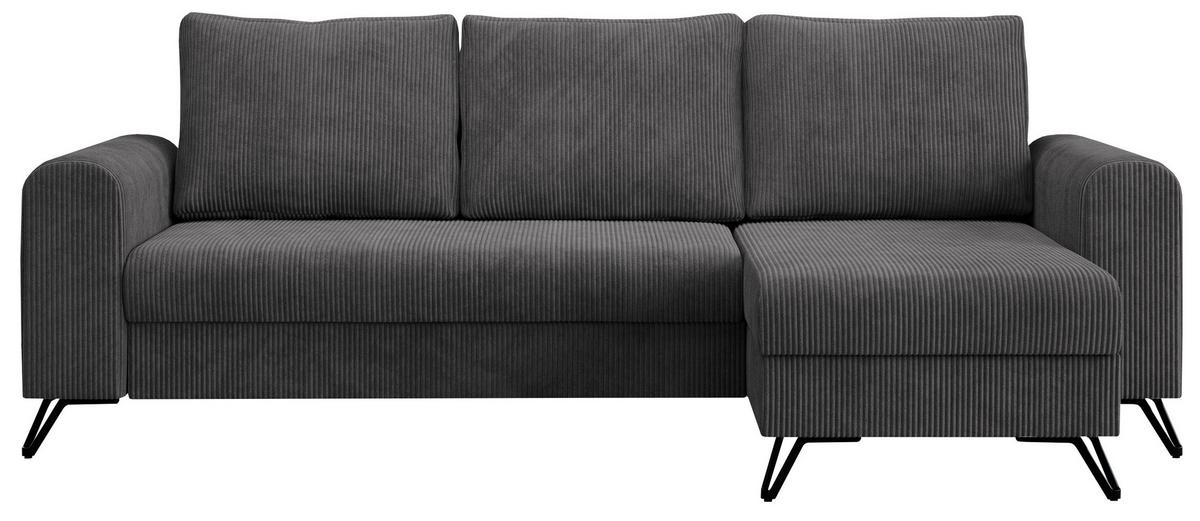 ECKSOFA Hugo Cord Dunkelgrau - Dunkelgrau/Schwarz, Textil/Metall (242/140cm) - MKS