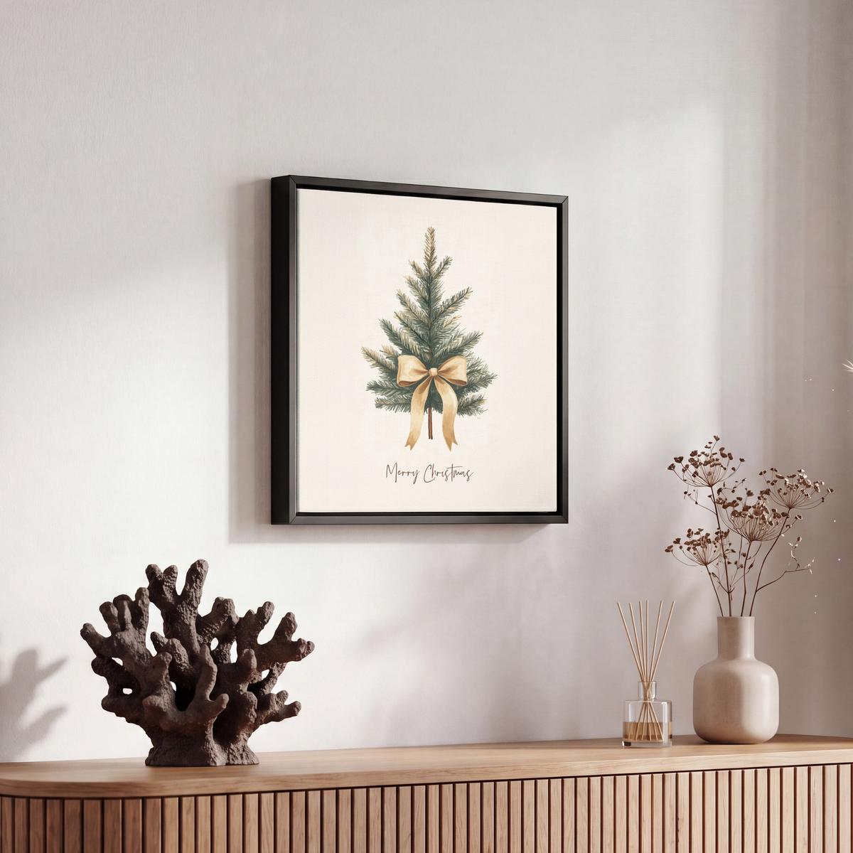 LEINWAND Bilder mit Rahmen - Weihnachtsbaum - Weihnachten - Frohe Weihnachten - Beige - 20x20 - Sandfarben, Textil (20/20cm) - MuchoWow