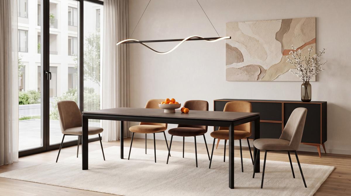 ESSTISCH Elan rechteckig ausziehbar verlängerbar mit Schwarzen Metallbeinen, Eiche Braun 180-270/90/76 cm - Eichefarben/Schwarz, Holzwerkstoff/Metall (90/270/76cm) - WFL GROUP