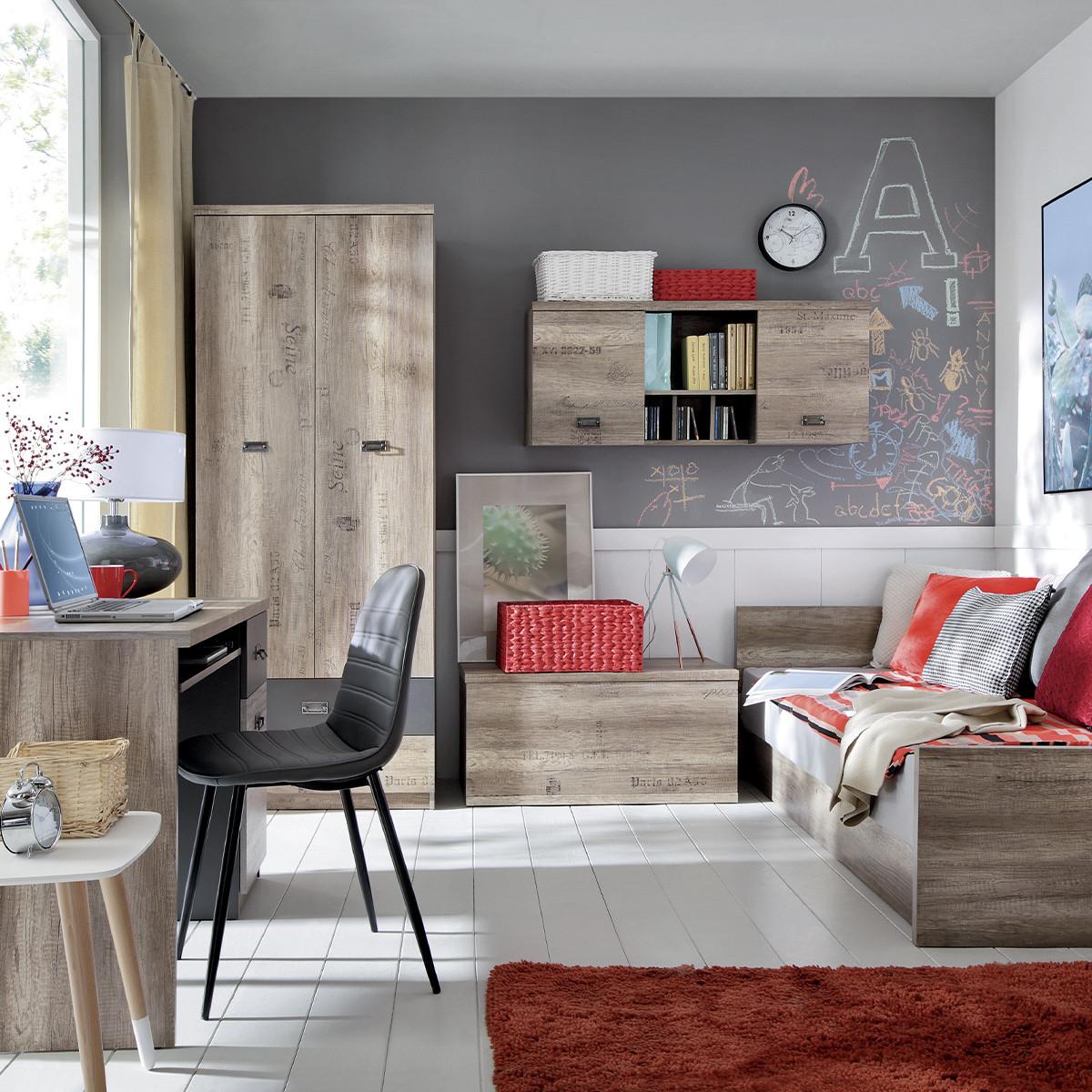 SCHRANK 2 Türen Abel Holz und Grau - Grau, Holzwerkstoff (80/205/54cm) - Petits-meubles
