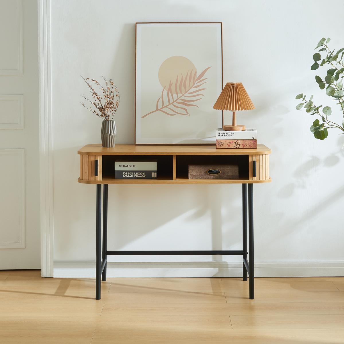 KONSOLENTISCH Tvedestrand - Schwarz/Naturfarben, Holzwerkstoff/Metall (50/100/76cm) - [en.casa]