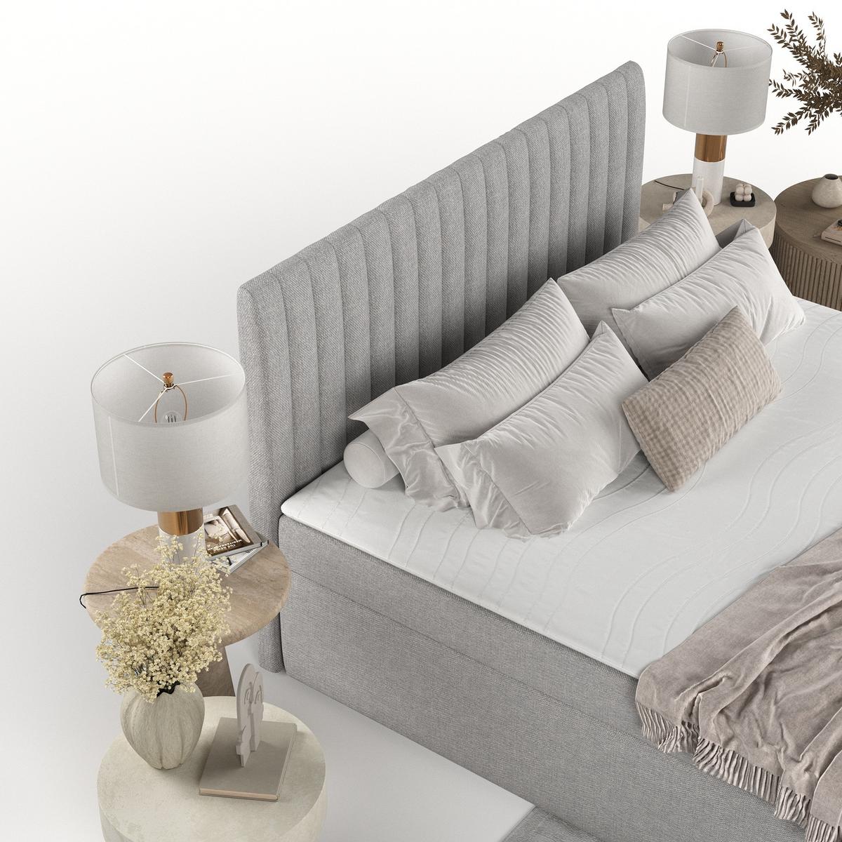 BOXBETT Maldon 180/200 cm Graubeige im Megan Stoff - Schwarz/Grau, Holz/Holzwerkstoff (180/200cm) - AltaBeds