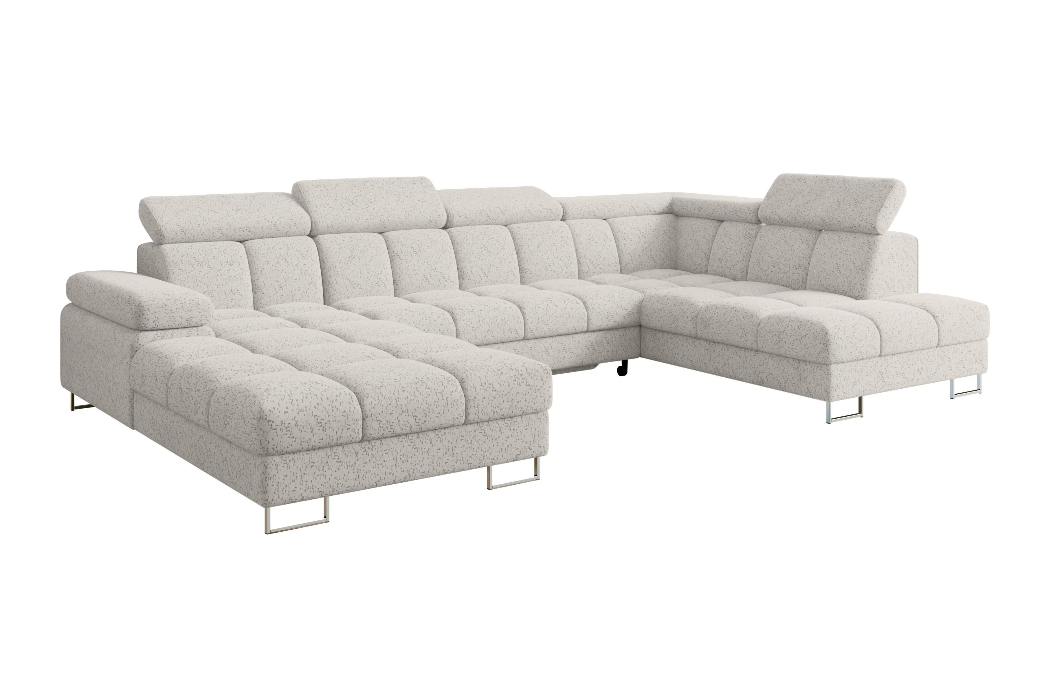 WOHNLANDSCHAFT mit Schlaffunktion und Bettkasten Ottomane RECHTS COMA U 345x203x79 Hellgrau Velours - Hellgrau, Holzwerkstoff/Textil (203/79/345cm) - ALTDECOR