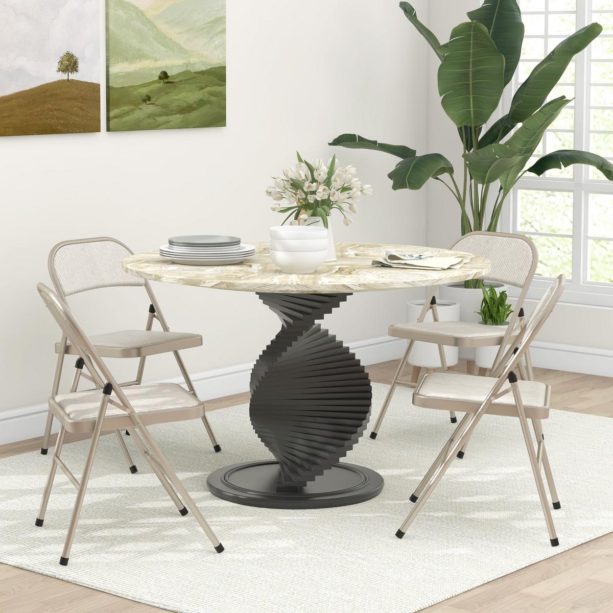 KLAPPSTUHL 4er Set Polyester Stahl Beige - Beige, Textil/Metall (46/78/45cm) - HOMCOM