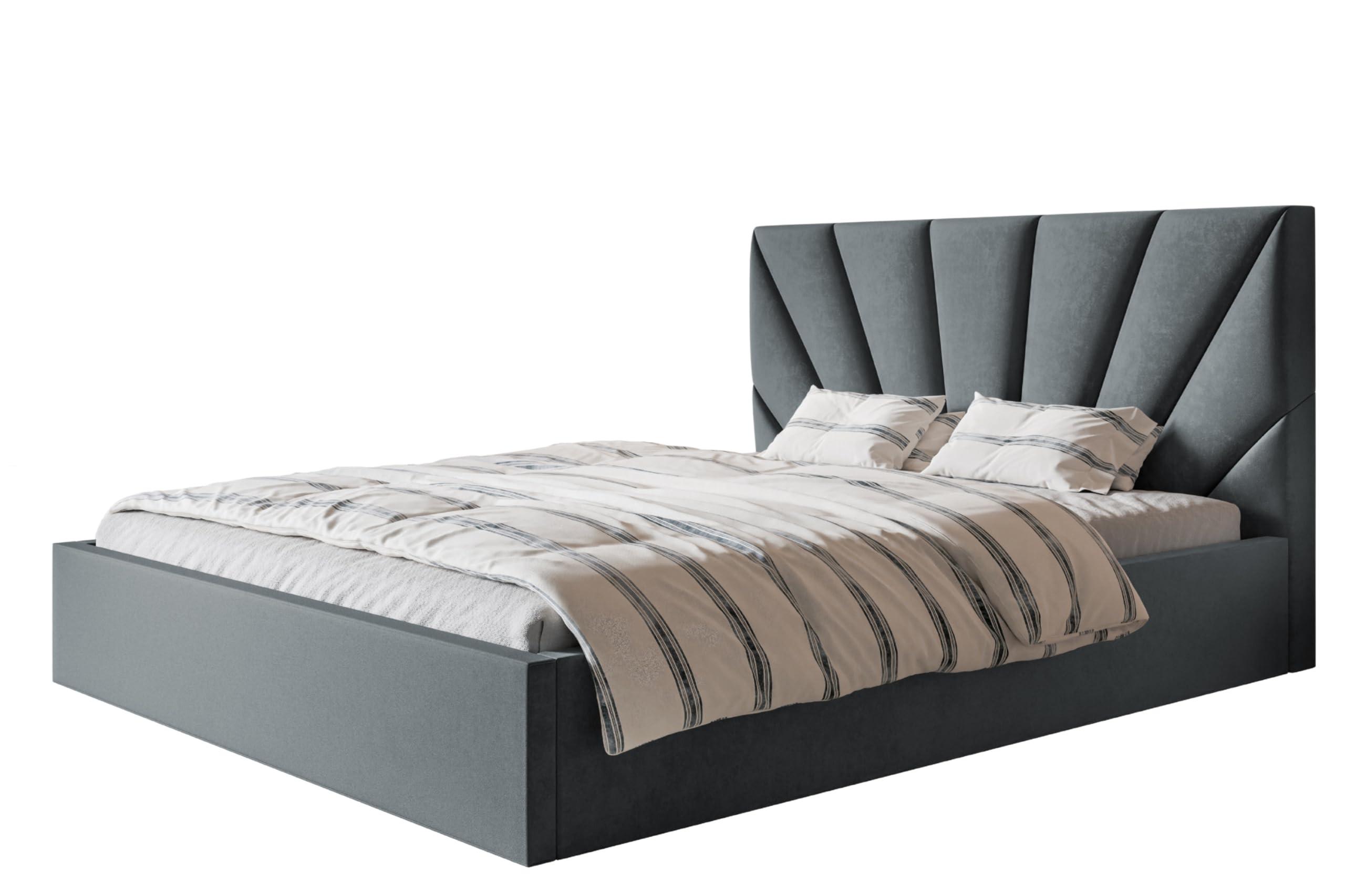 BETT 200x200 - Polsterbett mit Bettkasten und Metallrahmen - Modern Betten - Glatter Kronos-Stoff - Kollektion Denver, Dunkelgrau - Dunkelgrau, Holz/Textil (200/200cm) - Alpi-Möbel