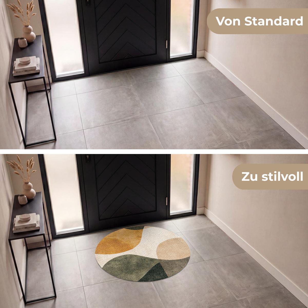 FUSSMATTE Formen - Ockergelb - Abstrakt Flurteppich 90x90 cm - Multicolor, Kunststoff (90/0.4cm) - MuchoWow