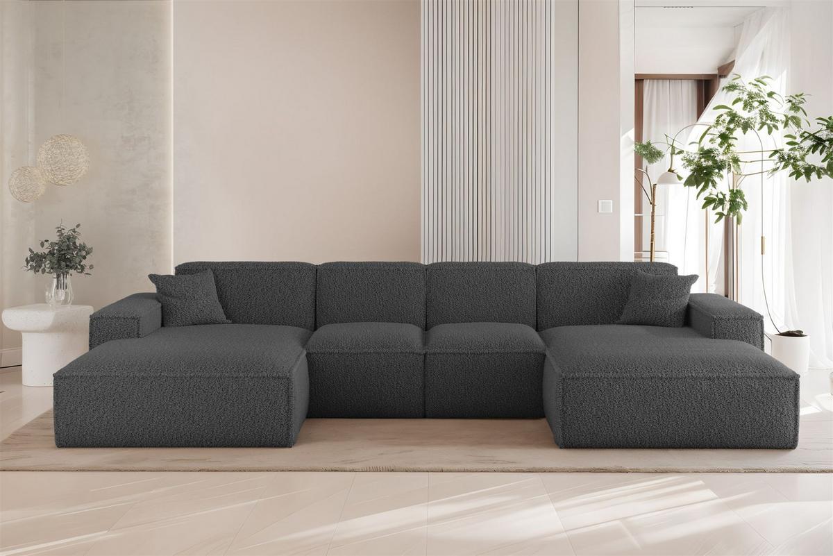 WOHNLANDSCHAFT Celes Premium Xs Sven - Dunkelgrau, Holzwerkstoff/Textil (342/73/165cm) - Fun Möbel