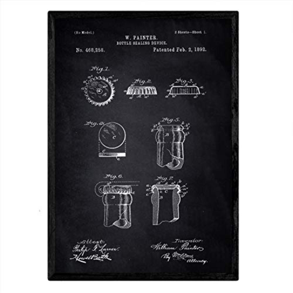 POSTER Flaschenverschluss Patent A3 Rahmenlos - Schwarz, Papier (29.7/5/42cm) - Nacnic